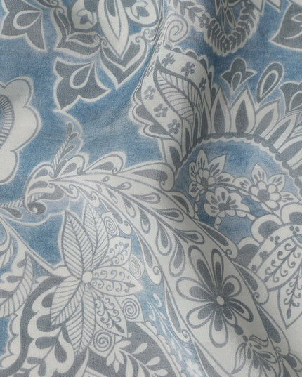 Slate Blue Viscose Crepe Digital Printed Fabric 110cm | Rega