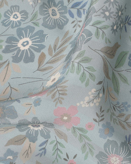 Powder Blue Viscose Crepe Digital Printed Fabric 110cm | Reg