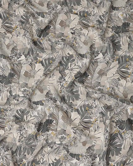 Charcoal Grey Viscose Crepe Digital Printed Fabric 110cm | R