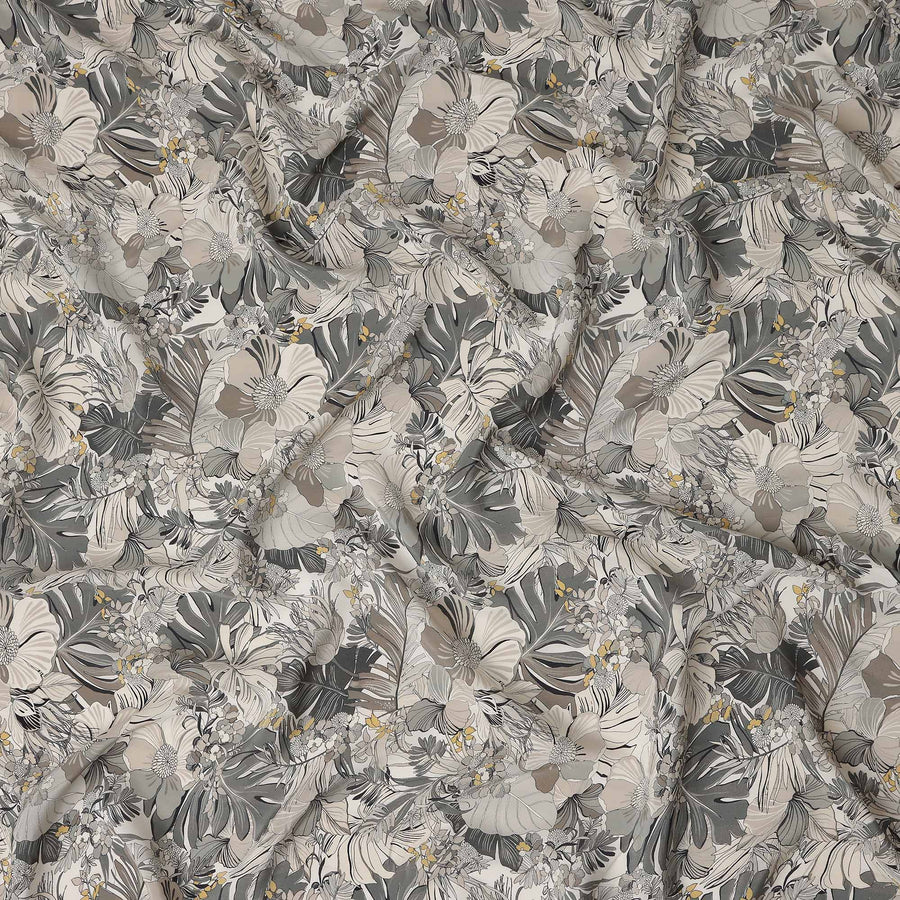 Charcoal Grey Viscose Crepe Digital Printed Fabric 110cm | R