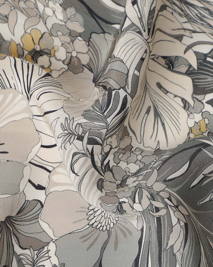 Charcoal Grey Viscose Crepe Digital Printed Fabric 110cm | R