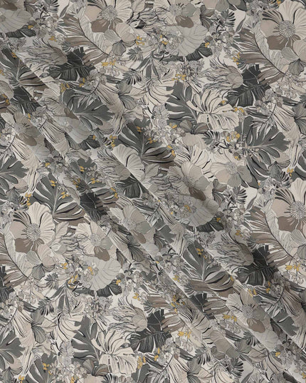 Charcoal Grey Viscose Crepe Digital Printed Fabric 110cm | R