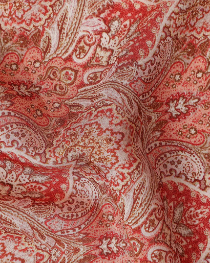 Coral Red Viscose Digital Printed Fabric 110cm