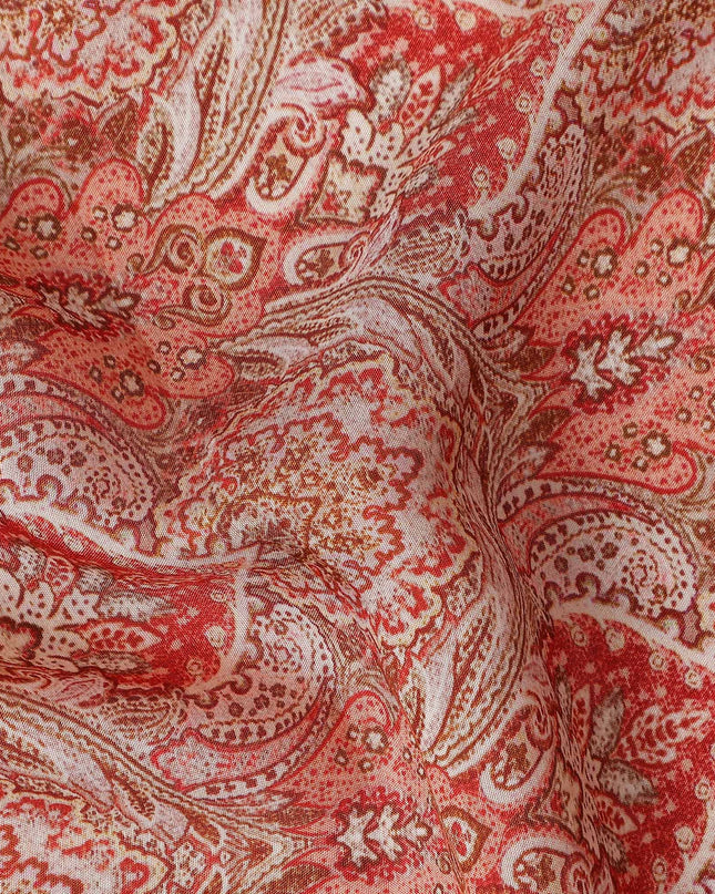 Coral Red Viscose Digital Printed Fabric 110cm