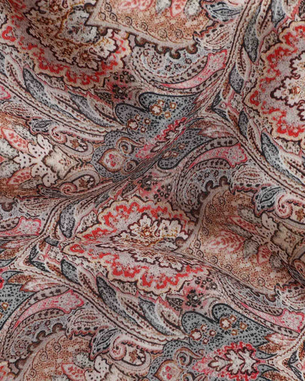 Charcoal Grey Viscose Digital Printed Fabric 110cm
