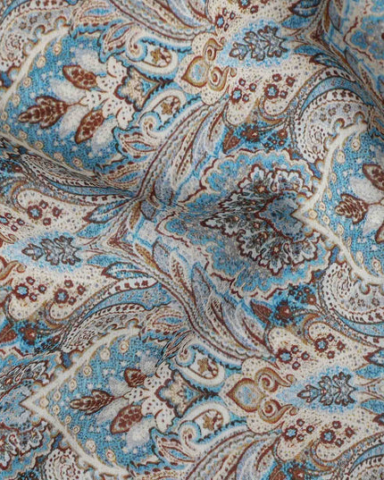Slate Blue Viscose Digital Printed Fabric 110cm
