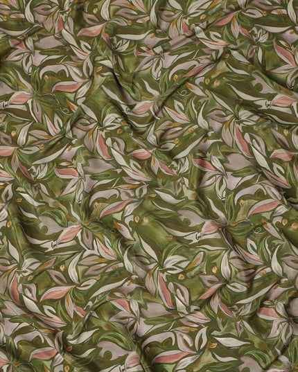 Olive Green Viscose Crepe Digital Printed Fabric 110cm | Reg