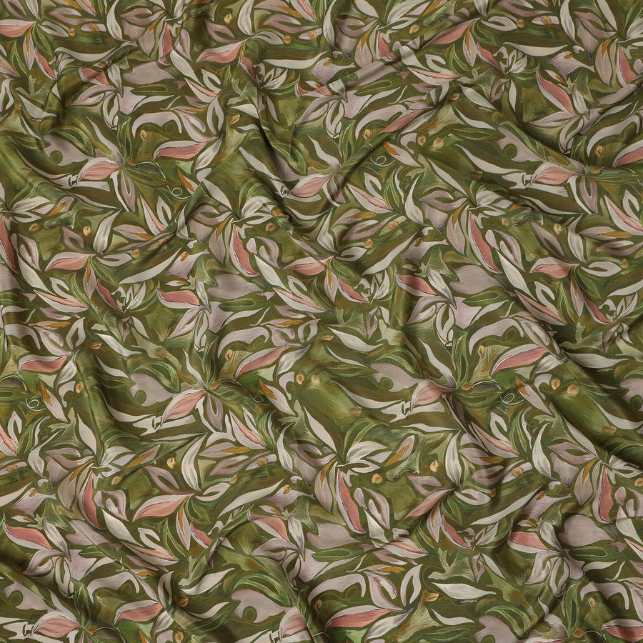 Olive Green Viscose Crepe Digital Printed Fabric 110cm | Reg
