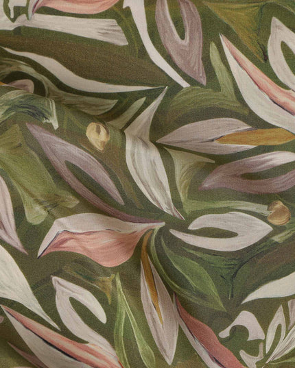 Olive Green Viscose Crepe Digital Printed Fabric 110cm | Reg