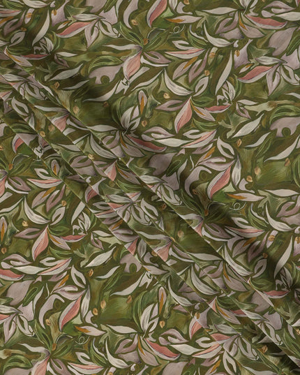 Olive Green Viscose Crepe Digital Printed Fabric 110cm | Reg