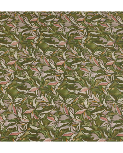 Olive Green Viscose Crepe Digital Printed Fabric 110cm | Reg