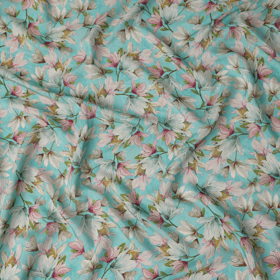 Turquoise Blue Viscose Digital Printed Fabric 110cm