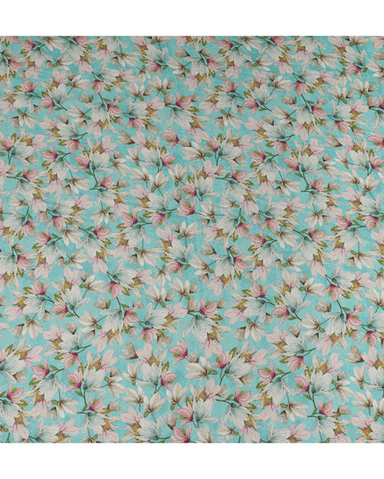 Turquoise Blue Viscose Digital Printed Fabric 110cm