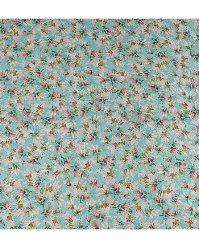 Turquoise Blue Viscose Digital Printed Fabric 110cm