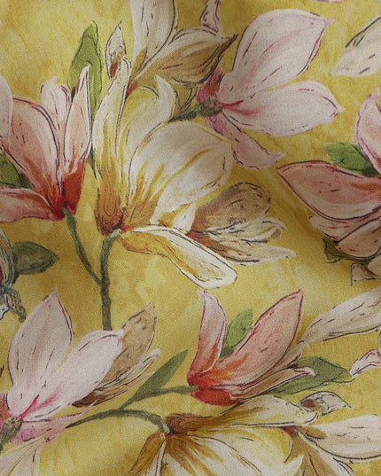 Mustard Yellow Viscose Digital Printed Fabric 110cm