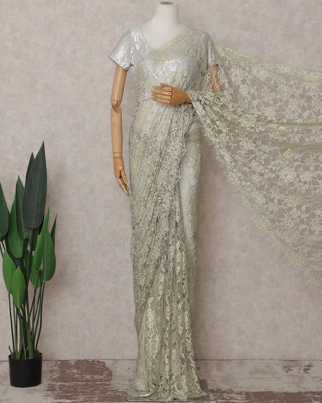 Champagne Gold French Chantilly Lace Saree