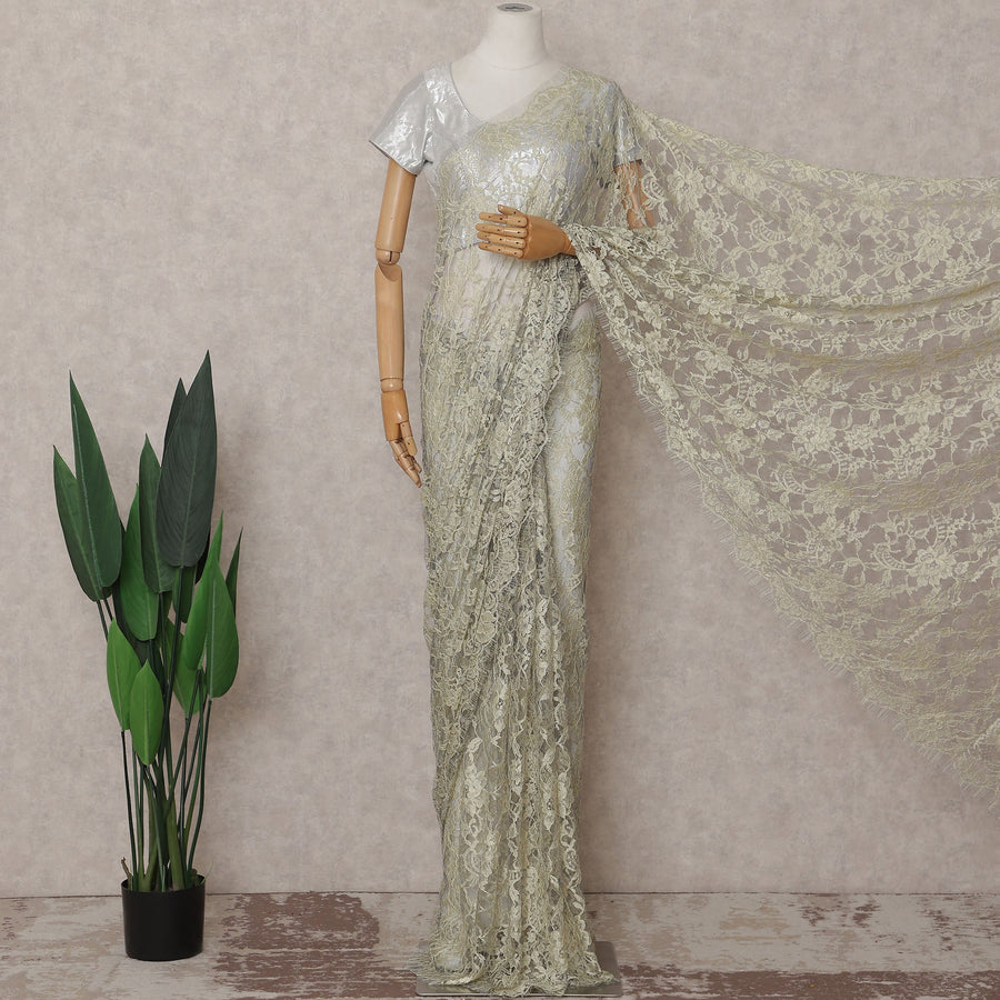 Champagne Gold French Chantilly Lace Saree