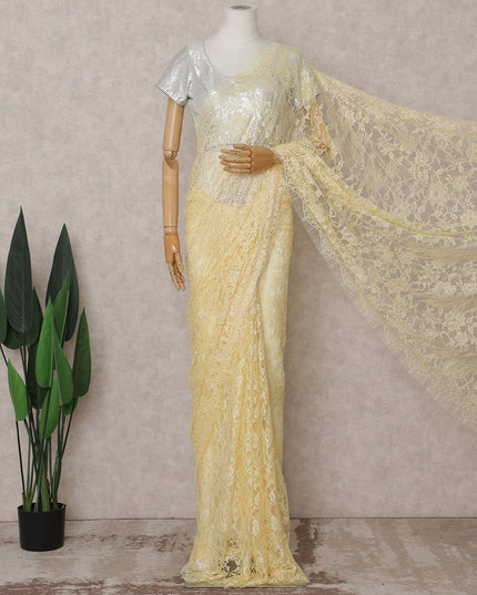 Pale Lemon Yellow Chantilly Lace Saree - D31642