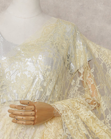 Pale Lemon Yellow Chantilly Lace Saree - D31642