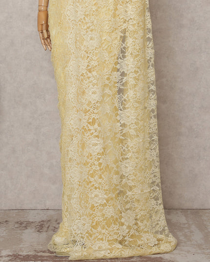 Pale Lemon Yellow Chantilly Lace Saree - D31642