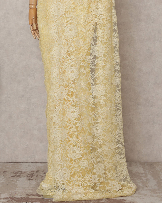 Pale Lemon Yellow Chantilly Lace Saree - D31642