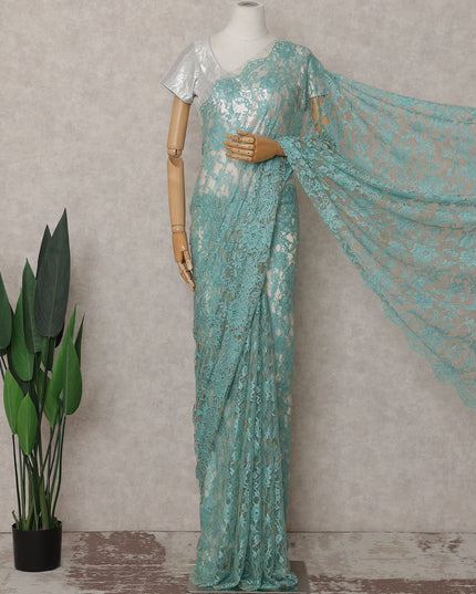 Turquoise Blue French Chantilly Lace Saree