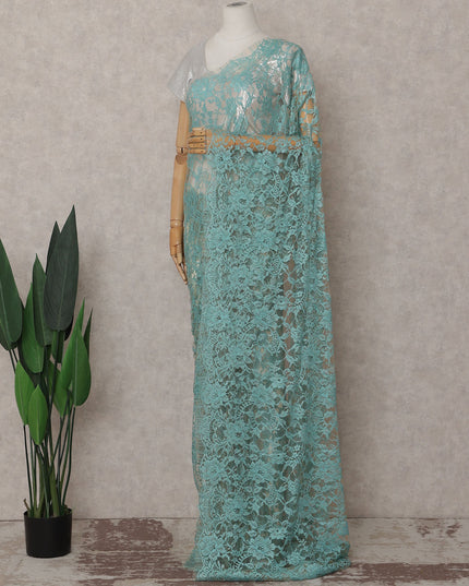 Turquoise Blue French Chantilly Lace Saree