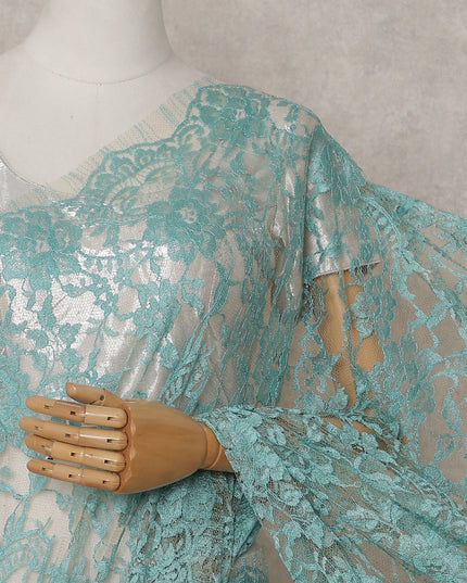 Turquoise Blue French Chantilly Lace Saree