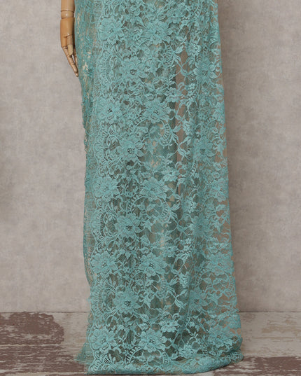 Turquoise Blue French Chantilly Lace Saree
