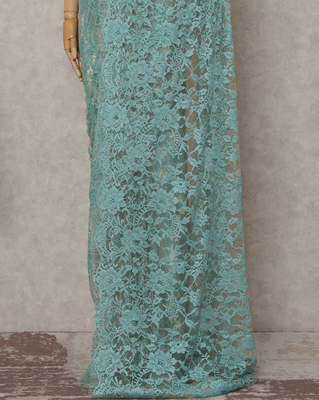 Turquoise Blue French Chantilly Lace Saree