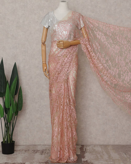 Blush Pink French Lace Saree Piece
