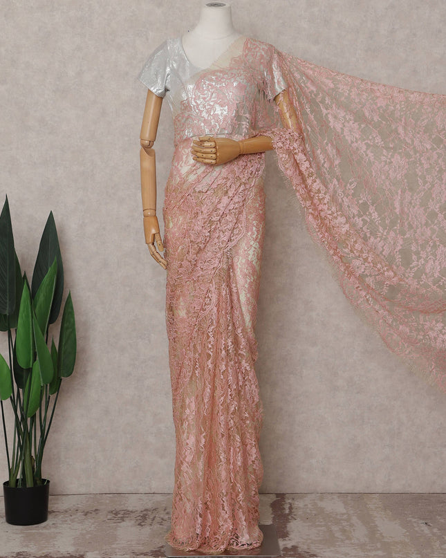 Blush Pink French Lace Saree Piece