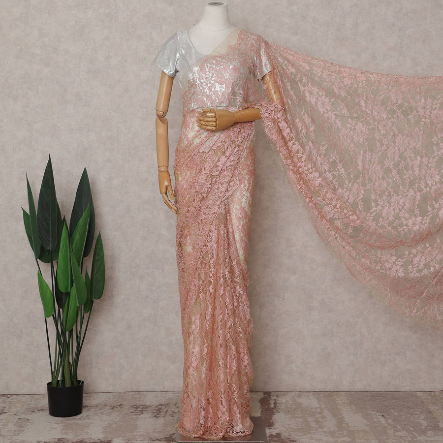 Blush Pink French Lace Saree Piece