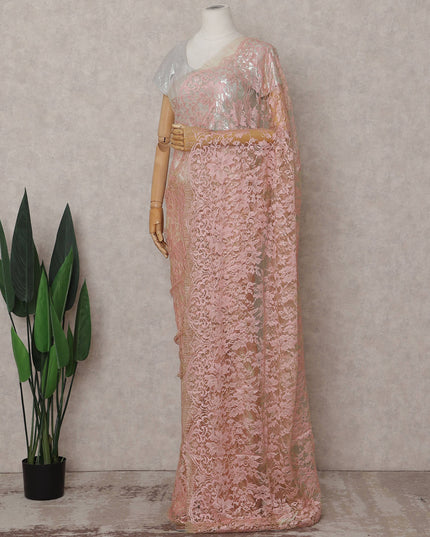 Blush Pink French Lace Saree Piece