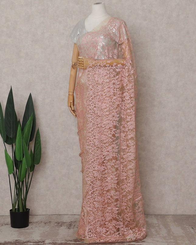 Blush Pink French Lace Saree Piece
