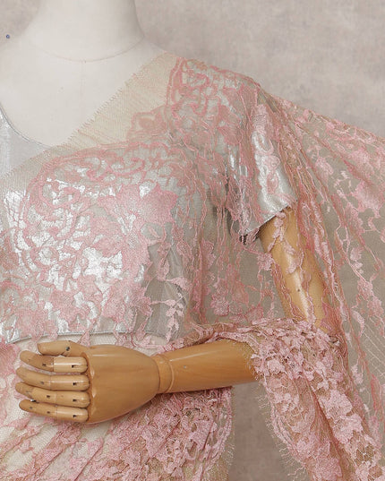 Blush Pink French Lace Saree Piece