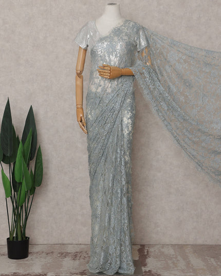 Powder Blue French Lace Saree Piece
