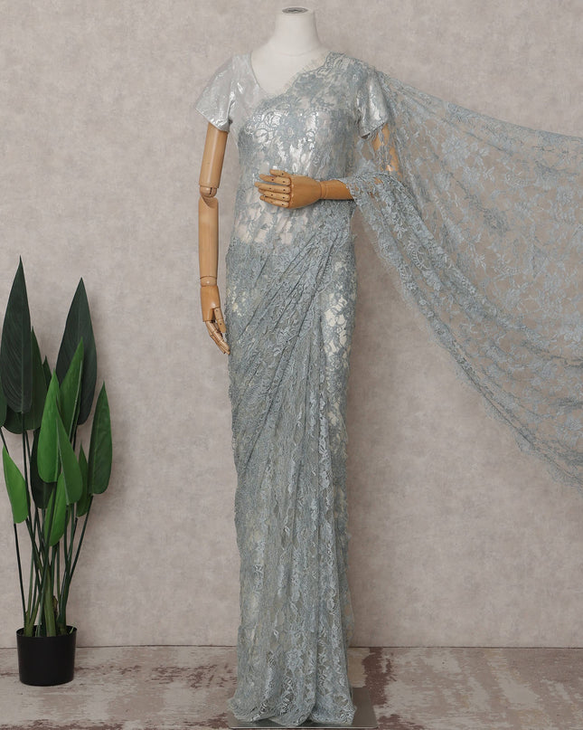 Powder Blue French Lace Saree Piece
