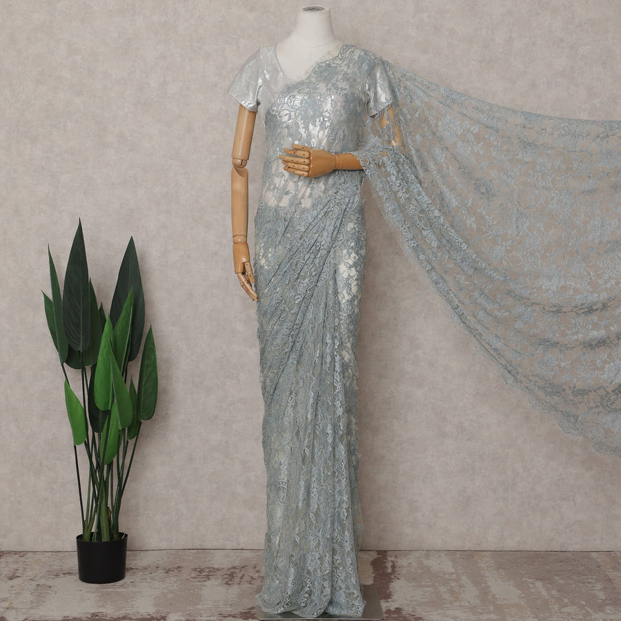 Powder Blue French Lace Saree Piece
