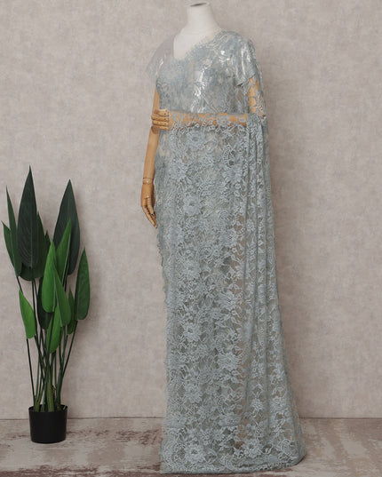 Powder Blue French Lace Saree Piece