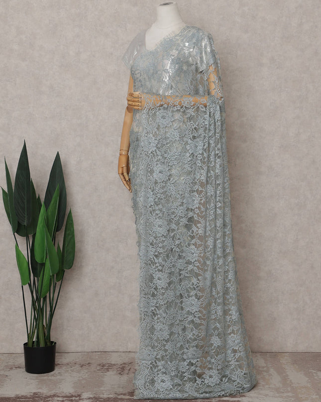 Powder Blue French Lace Saree Piece