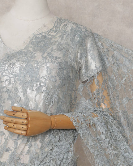 Powder Blue French Lace Saree Piece