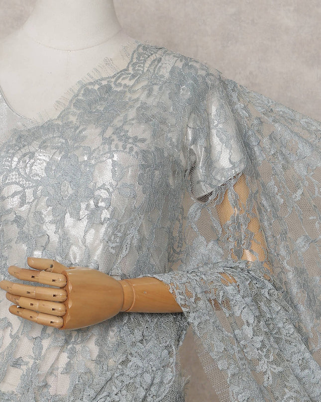 Powder Blue French Lace Saree Piece