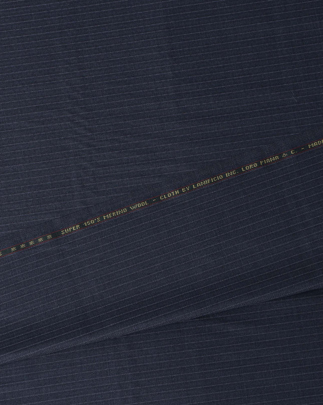 Refined Midnight Navy Blue Stripe Loro Piana Super 150's Merino Wool Suiting Tailoring Fabric Fine 3.75m x 150cm Piece Premium Quality Italian Origin - D32035 Regal Fabrics