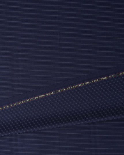 Elegant Ink Navy Blue Stripe Loro Piana Super 150's Merino Wool Suiting Tailoring Fabric Fine 3.75m x 150cm Piece Premium Quality Italian Origin - D32043 Regal Fabrics