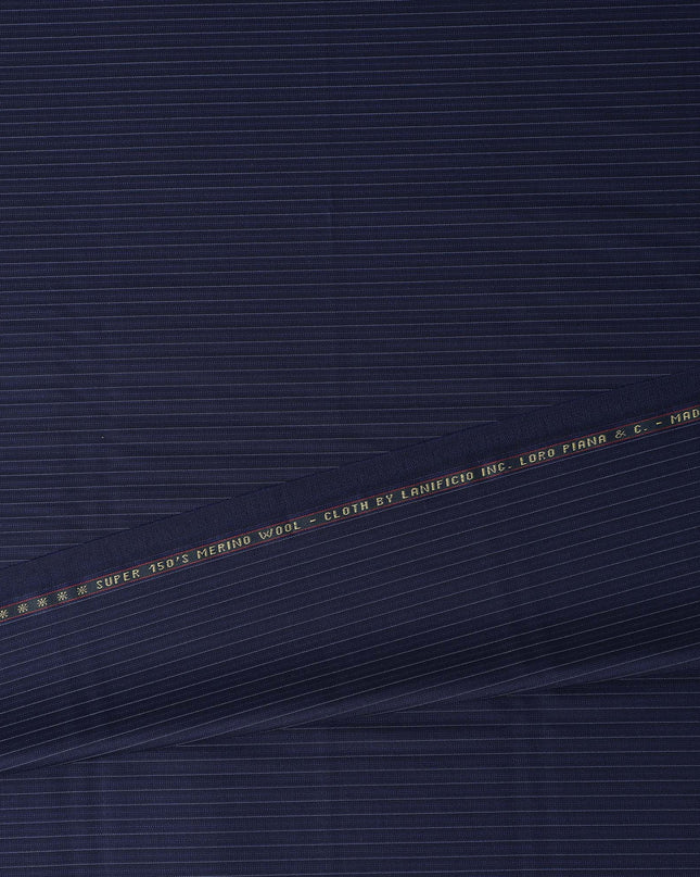 Elegant Ink Navy Blue Stripe Loro Piana Super 150's Merino Wool Suiting Tailoring Fabric Fine 3.75m x 150cm Piece Premium Quality Italian Origin - D32043 Regal Fabrics