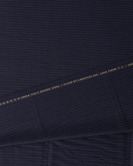 Luxurious Coal Black Stripe Loro Piana Super 150's Merino Wool Suiting Tailoring Fabric Fine 3.75m x 150cm Piece Premium Quality Italian Origin - D32044 Regal Fabrics