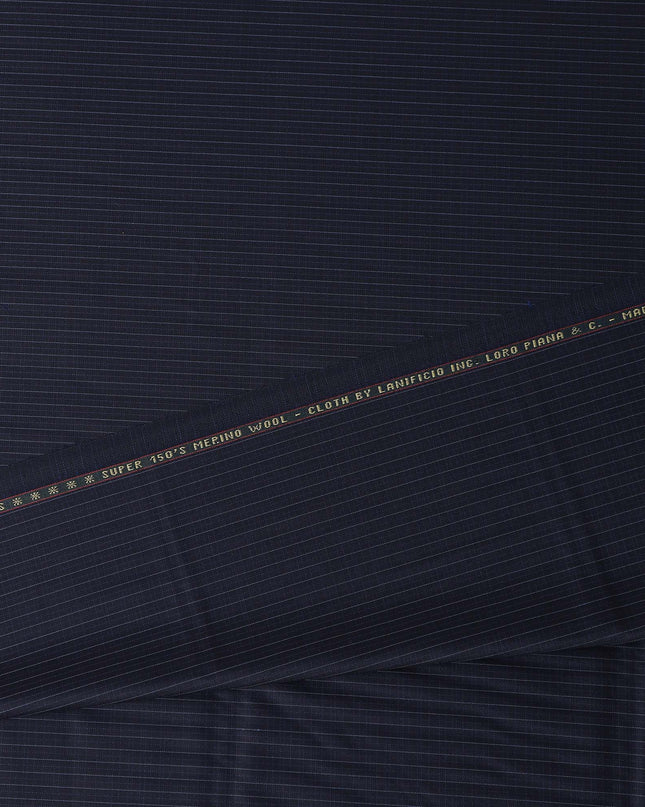 Luxurious Coal Black Stripe Loro Piana Super 150's Merino Wool Suiting Tailoring Fabric Fine 3.75m x 150cm Piece Premium Quality Italian Origin - D32044 Regal Fabrics