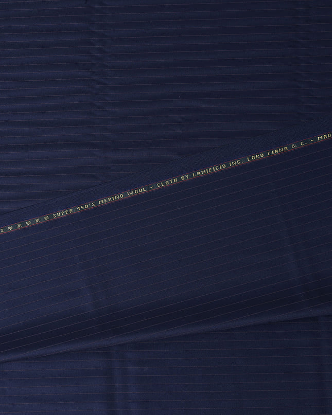 Timeless Navy Blue Stripe Loro Piana Super 150's Merino Wool Suiting Tailoring Fabric Fine 3.75m x 150cm Piece Premium Quality Italian Origin - D32042 Regal Fabrics