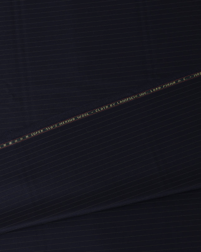 Refined Slate Navy Blue Stripe Loro Piana Super 150's Merino Wool Suiting Tailoring Fabric Fine 3.75m x 150cm Piece Premium Quality Italian Origin - D32039 Regal Fabrics